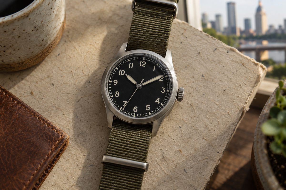 Field 38 watch with a high-contrast numeral dial