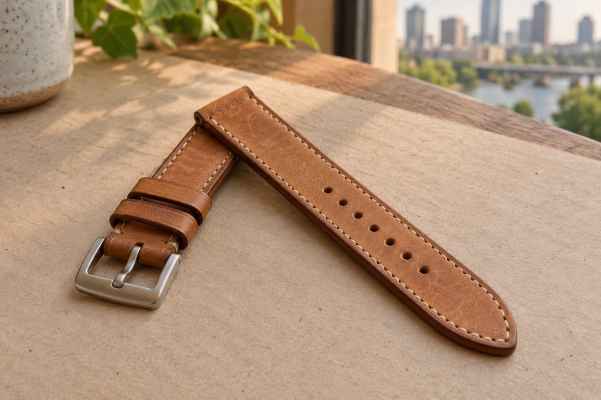 Neutral vegetable-tanned leather watch strap